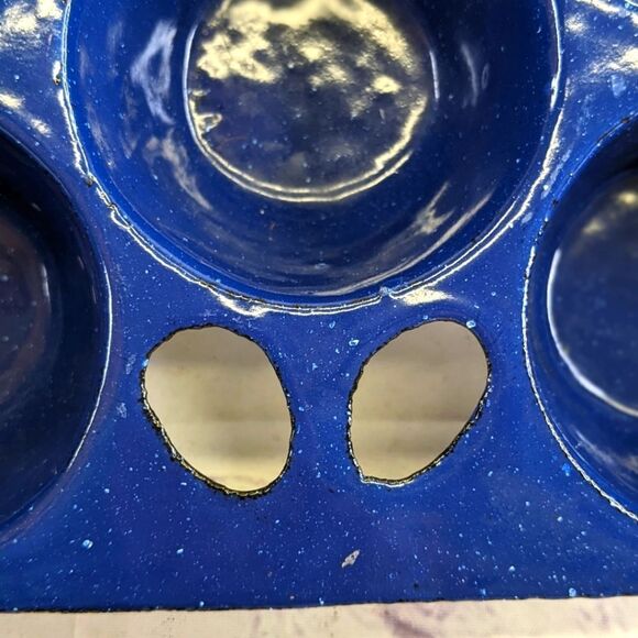 VINTAGE Wagner Griswold Blue Porcelain Cast Iron Popover Cupcake Muffin Pan - Picture 8 of 9